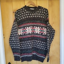 M&S Vintage Wollmischung Fair Isle Winter Pullover Nordic Weihnachten kuschelig dick M