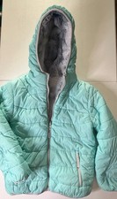Eddie Bauer Reversible Puffer Fleece Hoodie Jacket Sz 10-12 Blue Grey Full Zip