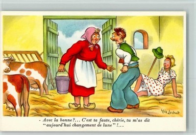 10076202 - Humor - Baeuerin will Kuehe melken - Seitensprung , sign Lechat