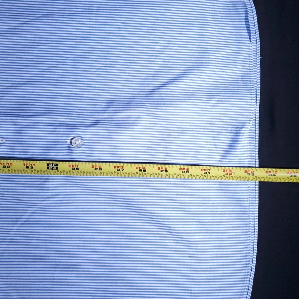 Ascot Chang Dress Shirt Mens Large Blue Stripe Long Sleeve 100% Cotton Hong Kong - Image 4 of 4
