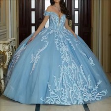 Sky Blue Shiny Quinceanera Dresses Sequin Lace Applique Tull Ball Gown Sweet 16