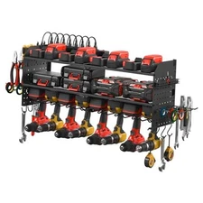  Large Pegboard Power Tool Organizer with Charging 6 FT Power Cord Black