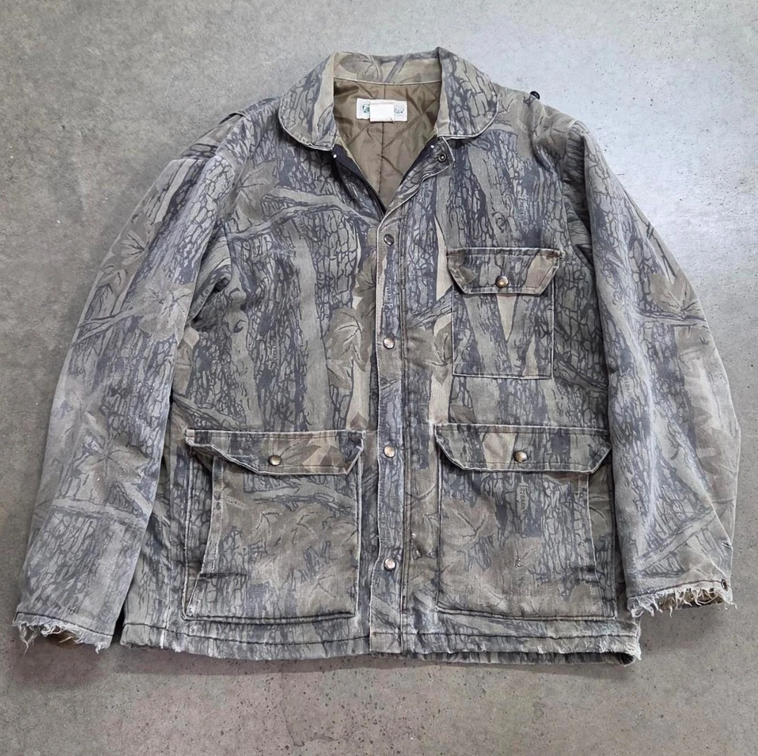 VTG 90s Mossy Oak Treestand Camo Jacket Mens Medium 3 Pocket Field Hunting Coat - product detail image 1