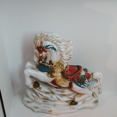 Vintage Michael Golden Supex Ceramic Carousel Horse w/ Angel Cherub Figurine EUC