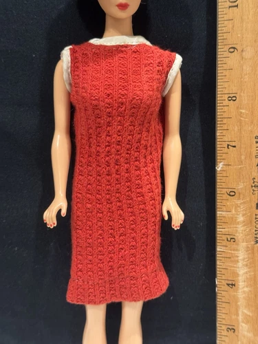 Vintage 1960s Tressy Red Dress American Character Doll White Trim Deep V in Back