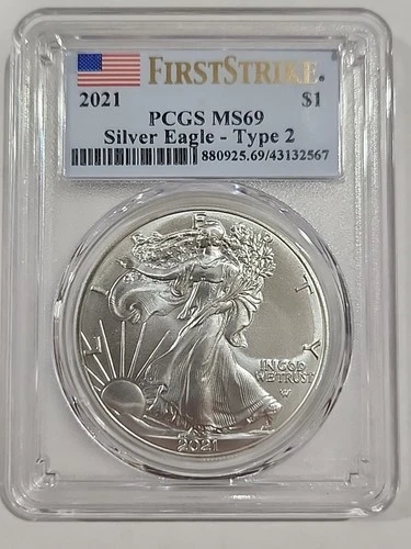 2021 PCGS MS69 $1 Silver Eagle - Type 2 First Strike Flag Label (B)