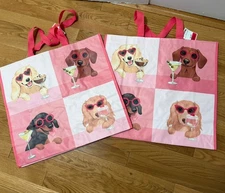Lot Of 2 Weenies & Martinis Dachshund Tote bags TJ Maxx reusable shopping bags