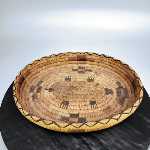 Papago Native American Basket Oval Coiled Tray Southwest Handmade 12x10x2