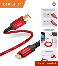 High-Speed 10ft Braided USB B to USB C Printer Cable for Scanners and Keyboards