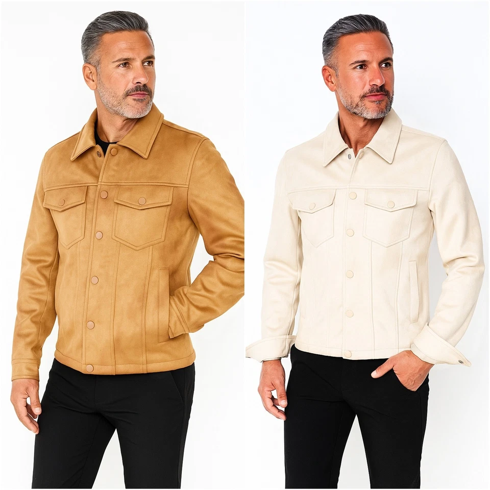 Giacca scamosciata uomo Giubbotto inverale in Camoscio Giubbino eco renna slim l - Immagine 2 di 4