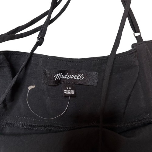 Vestido midi Madewell negro sin cordones talla 10 cuello en V correas ajustables nuevo sin etiquetas - Imagen 8 de 9