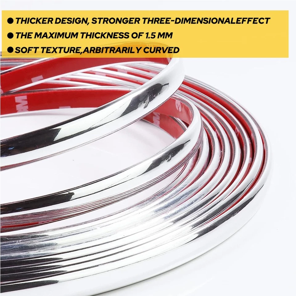 Car Chrome Body Moulding Trim Strip Door Guard Protector 0.4inchx24.6ft EOOH - Image 3 of 4