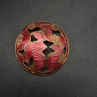 Cloisonne Red Enamel Butterfly Brooch Domed Circle Vintage Costume Jewelry