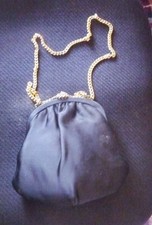 Vintage Admiral Black Fabric Evening Bag Gold Clasp New