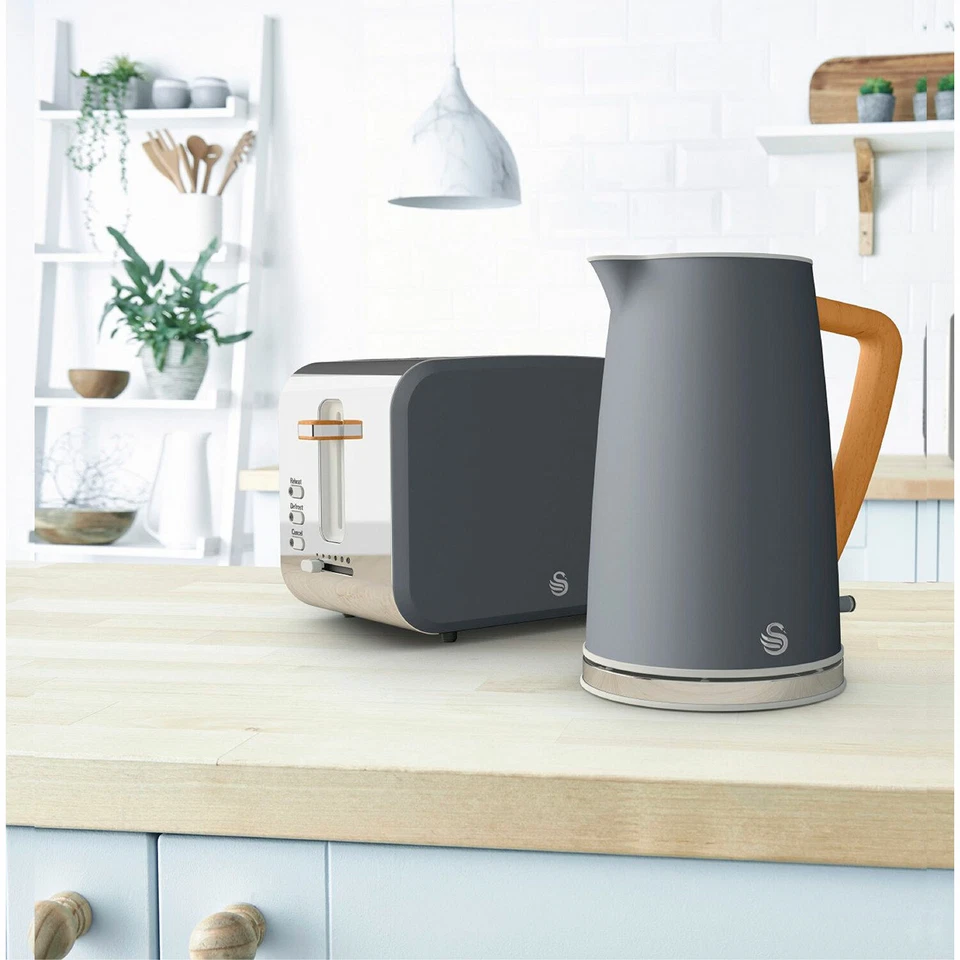 Swan Nordic Set Desayuno Hervidor Agua 1,7 L Tostador 2 rebanadas Moderno Gris - Imagen 2 de 4