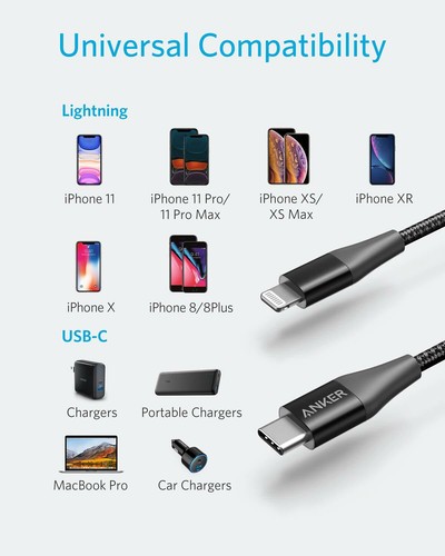 Anker USB C to Lightning Cable 6ft Mfi Certified Nylon Braided for iPhone 13/12 - 第 3/6 張圖片