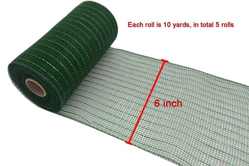 Christmas Metallic Deco Mesh Ribbon for Wreaths 6 Inch×50 Yards Poly Mesh Rib... - Picture 4 of 6