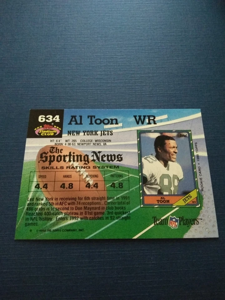 1992 Stadium Club Football High Number Al Toon SP #634 Set Break NM - Image 2 of 2