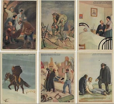Set of 6 Italian Red Cross Art Postcards Military Disaster