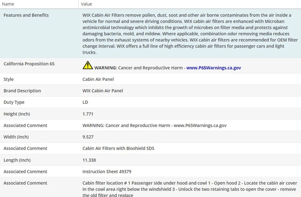 Filtro de aire de cabina WIX para JAGUAR XJ8 1998-2003 V8-4,0 L Foto 3 de 4