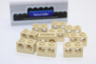 Lego (c) 10x 1x2 Stein m. 2  Löcher - 32000 - tan - sand / beige - Technic
