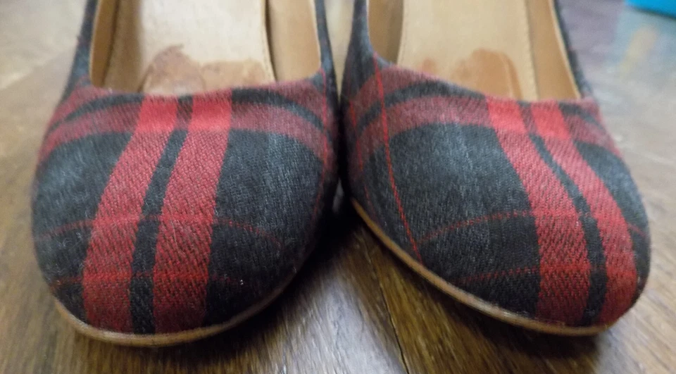 J. Zapatos de salón Crew a cuadros tartán rojo negro 3,5" tacón grueso con clase talla 7 ¡ADORABLES! Foto 4 de 4