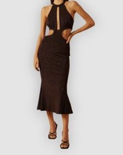  335 Misha Women's Black Metallic Fit- -Flare Cutout Cocktail Dress Sz AU8 US4