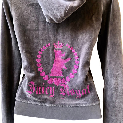 Juicy Couture Hoodie Velour Jacket Zip Gray Y2K Logo Scotty Dog