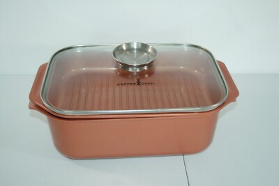 Copper Chef Wonder Cooker XL Grill Roaster Pan Set W/ Basket Glass Lid 