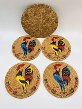 Vintage Farmhouse Roosters Cork Board Hot Plate Trivets Set Of 5 Hilda Bee
