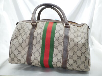 Auth GUCCI sherry line GG Supreme Boston bag handbag canvas