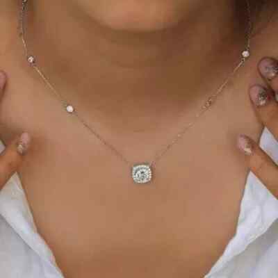 3Ct Round Cut Lab Created Diamond Pendant Necklace 14K White Gold Plated Silver