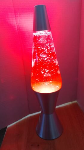 Jumbo 16.3" Lava Lamp Motion Glitter Red Orange , Silver Base - Picture 1 of 4