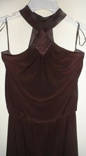 NINE WEST Dress Brown Beaded Off Shoulder Asymmetrical Dress Sz 6