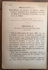 CASTELVETRO PIACENTINO 1886 REGIO DECRETO X BENEFICENZE OSPIZIO BIAZZI-7880