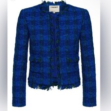 New L’agence Angelina Tweed Blazer In Cobalt Blue Green Multi Jacket Size 6