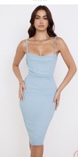 House of CB London Jamille Dress size L+ 10-12 Baby blue corset mini dress NEW