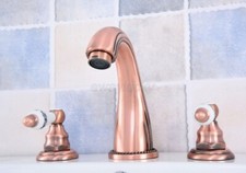 Bathroom Basin Mixer Tap Antique Red Copper Dual Handles 3 holes Deck Mounted