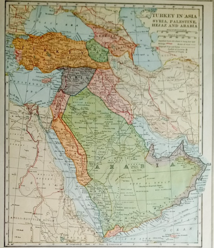 Antique 1924 Atlas Map Turkey, Palestine, Syria, Hejaz, Arabia, N. South America