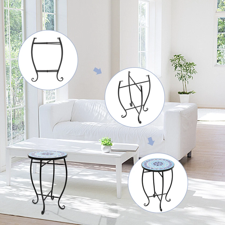 Mosaicos de mar con incrustaciones de color diamante con mesas redondas de bistró para terraza Foto 4 de 4