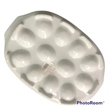 Colormate Dozen Devilled Egg Footed Platter White Ceramic 12x9x1”