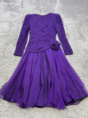 Diane Dickinson Dress Women 4 Purple Silk Pleated Ruffle Whimsigoth Evening Gown