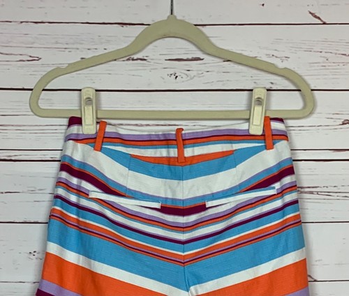 J. Crew Women's Size 0 Burgundy White Wine Blue Striped 100% Cotton Cute Shorts - Picture 9 of 11