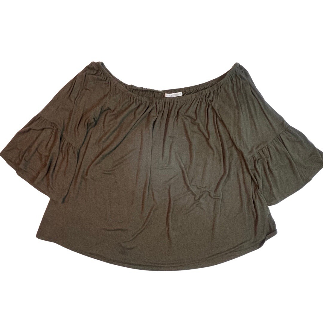 Green Envelope Blouse Womens 1X Green 70s Retro Off The Shoulder