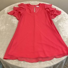 Calvin Klein Womens Pink V Neck Flutter Short Sleeve Overlay Shift Dress Size 2