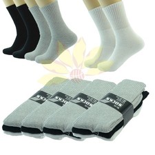 12 Pairs Crew Men Solid Sports Socks Cotton 9-13 Lot Black White Gray USA Long
