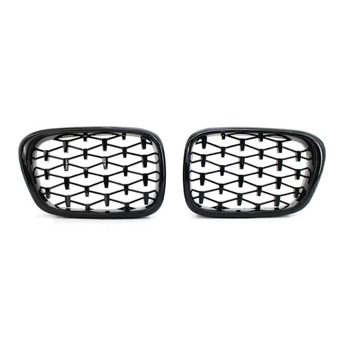 For BMW 5 Series E39 M5 1999-2003 Pair Black/Chrome Front Diamond Kidney Grilles - Picture 11 of 21