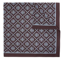 New W Tags Tory Burch Monogram logo Square Scarf Shawl  Brown / Blue Mist 27x27