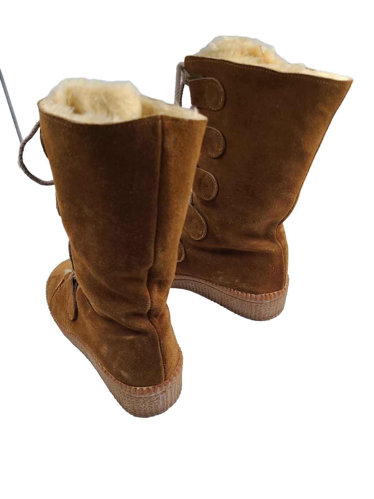 Winter Womens Boots Size 7 Brown Suede Leather Lace Up Sherpa Lined EUC