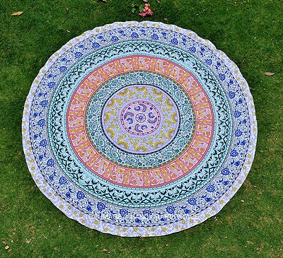 Indian Cotton Floral Mandala Round Beach Throw Tapestry Yoga Mat Boho Art 72''
